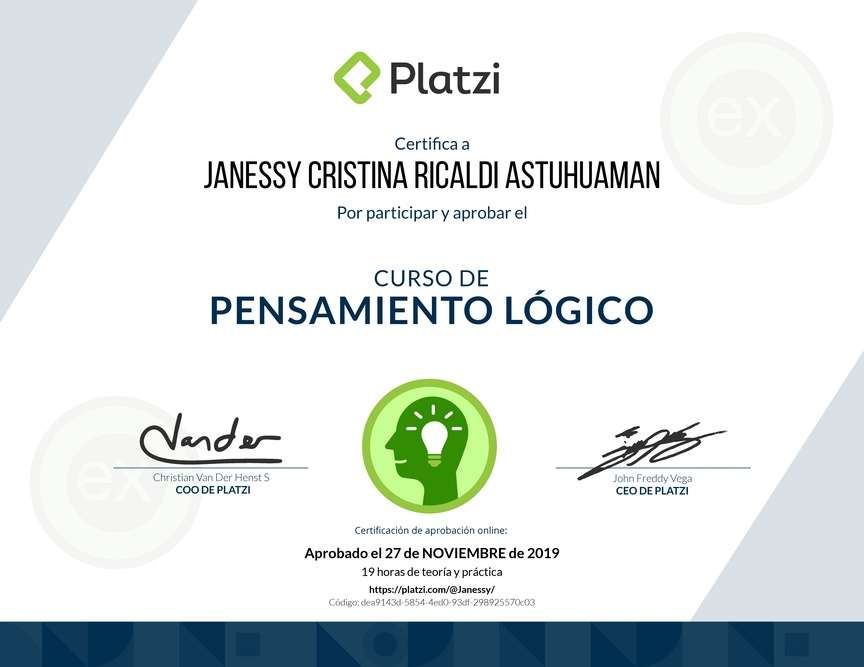 Diploma del Curso de Pensamiento Lógico 2018