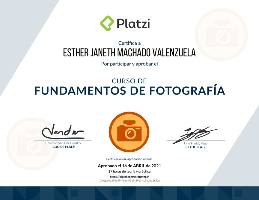 Diploma del Curso de Fotografía: Principios y Técnicas