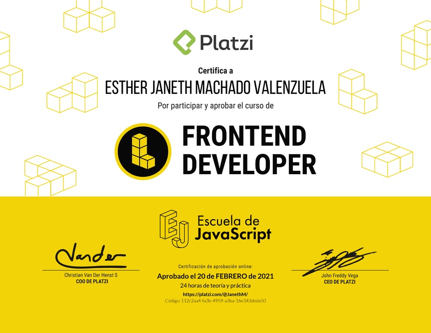 Diploma del Curso de Frontend Developer 2019