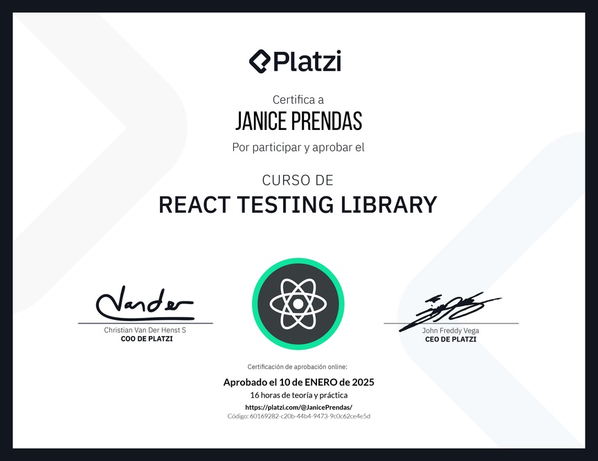 Diploma del Curso de React Testing Library