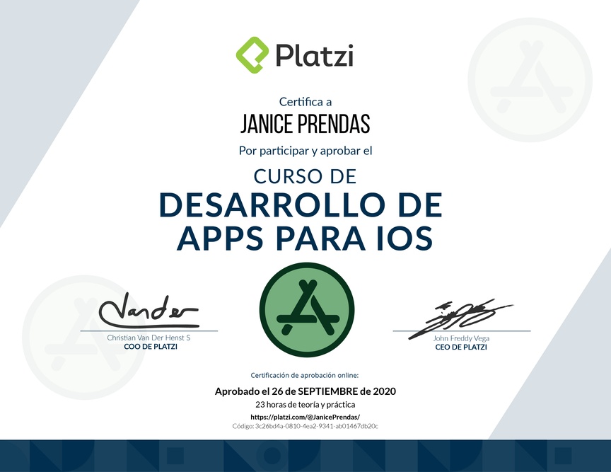 Diploma del Curso de Desarrollo de Apps para iOS