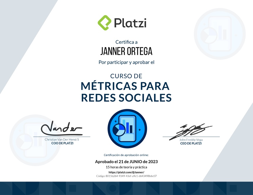 Diploma del Curso de Métricas para Redes Sociales