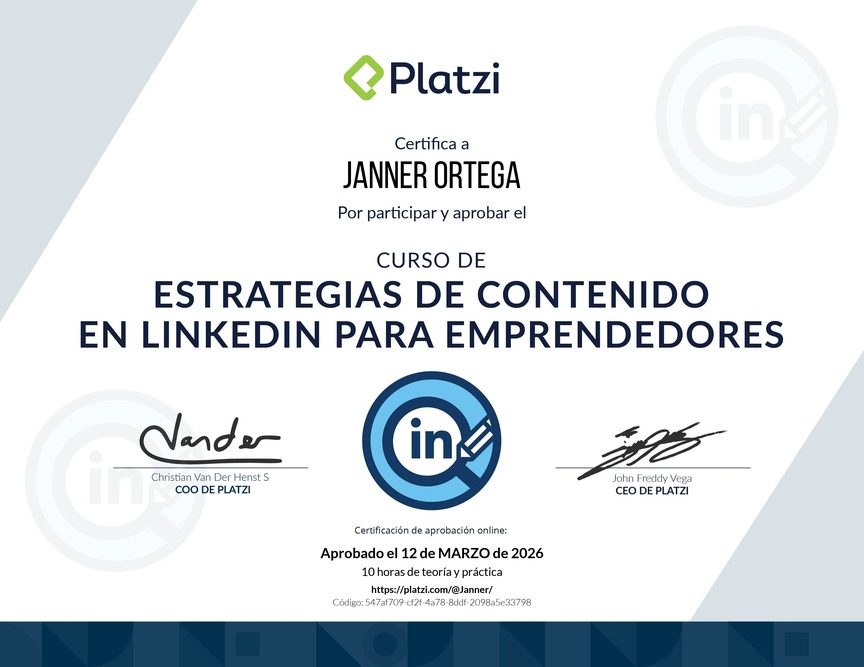 Diploma del Curso de Estrategia de Contenido en LinkedIn para Emprendedores