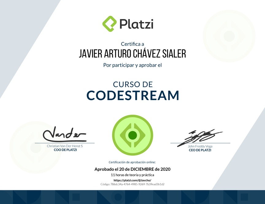 Diploma del Curso de CodeStream 2018