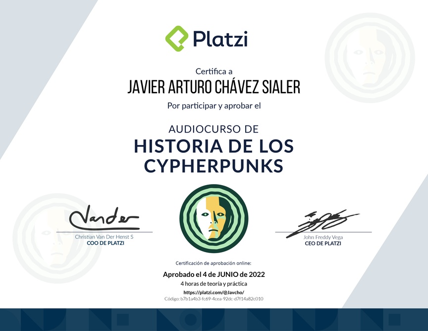 Diploma de Audiocurso de Historia de los Cypherpunks