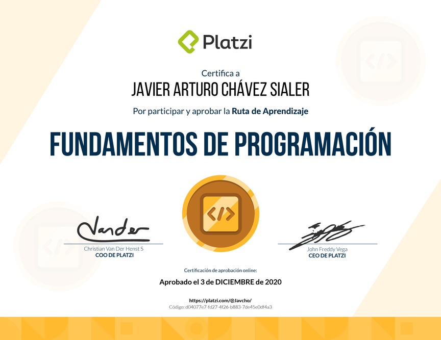Diploma de la Ruta de Aprendizaje de Fundamentos de programación