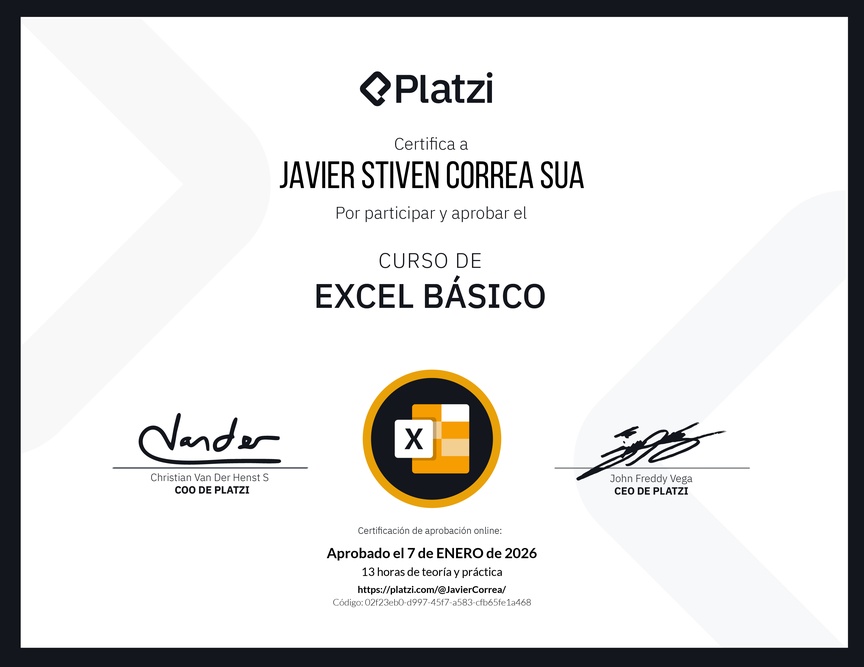 Diploma del Curso de Excel Básico