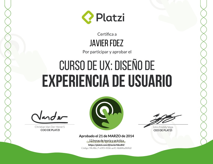 Diploma del Curso de Diseño de Interfaces y UX 2016