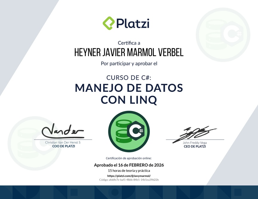 Diploma del Curso de Manejo de Datos en C# con LINQ