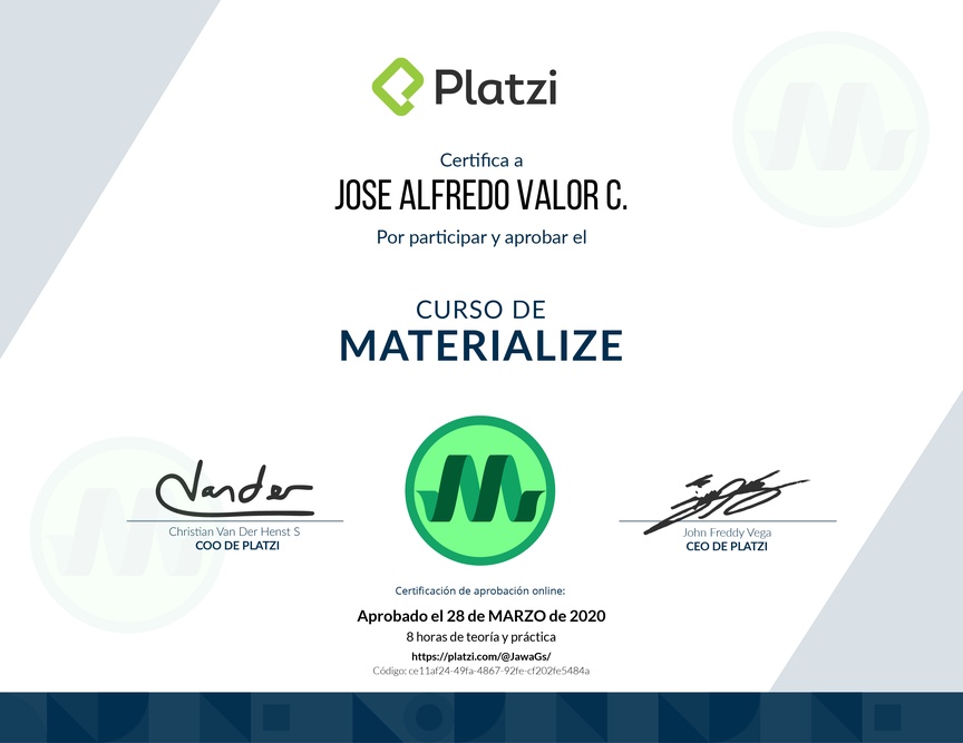 Diploma del Curso de Materialize