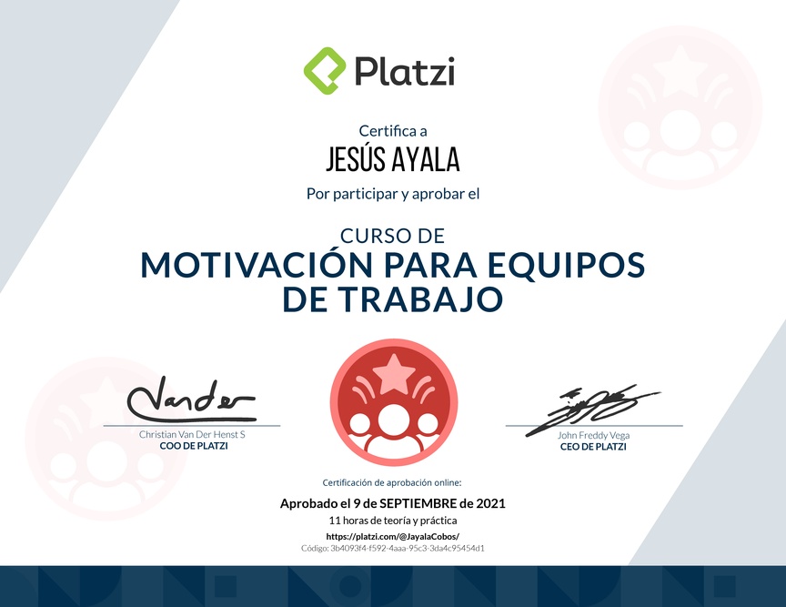 Diploma del Curso de Motivación para Equipos de Trabajo