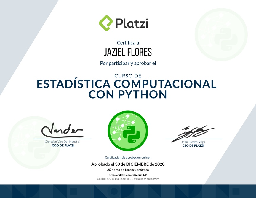 Diploma del Curso de Estadística Computacional con Python
