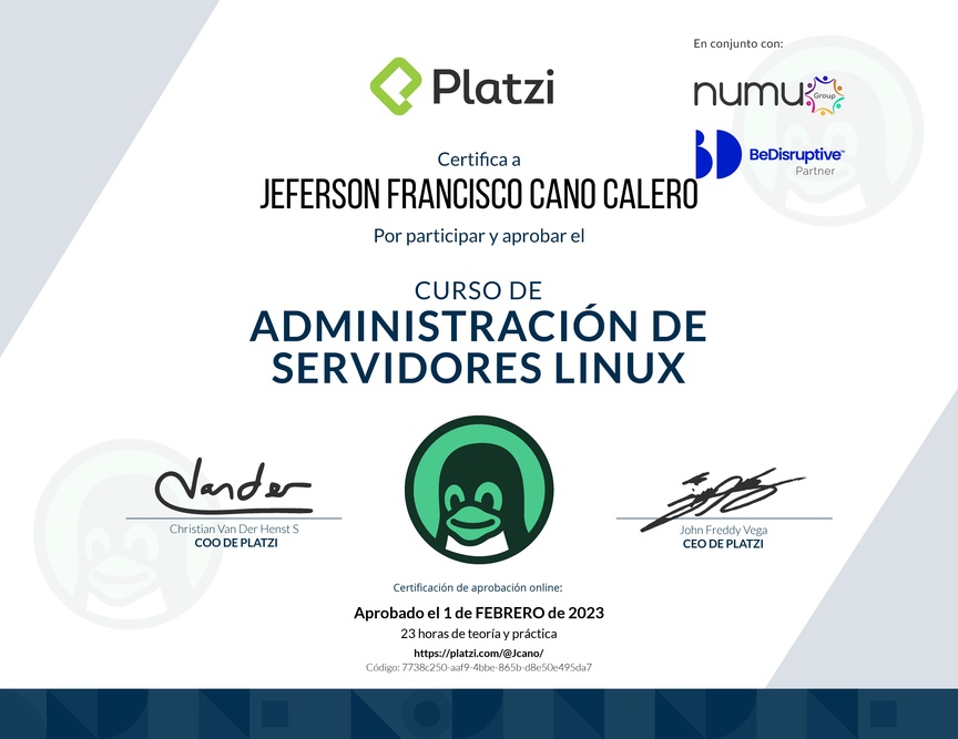 Diploma del Curso de Administración de Servidores Linux