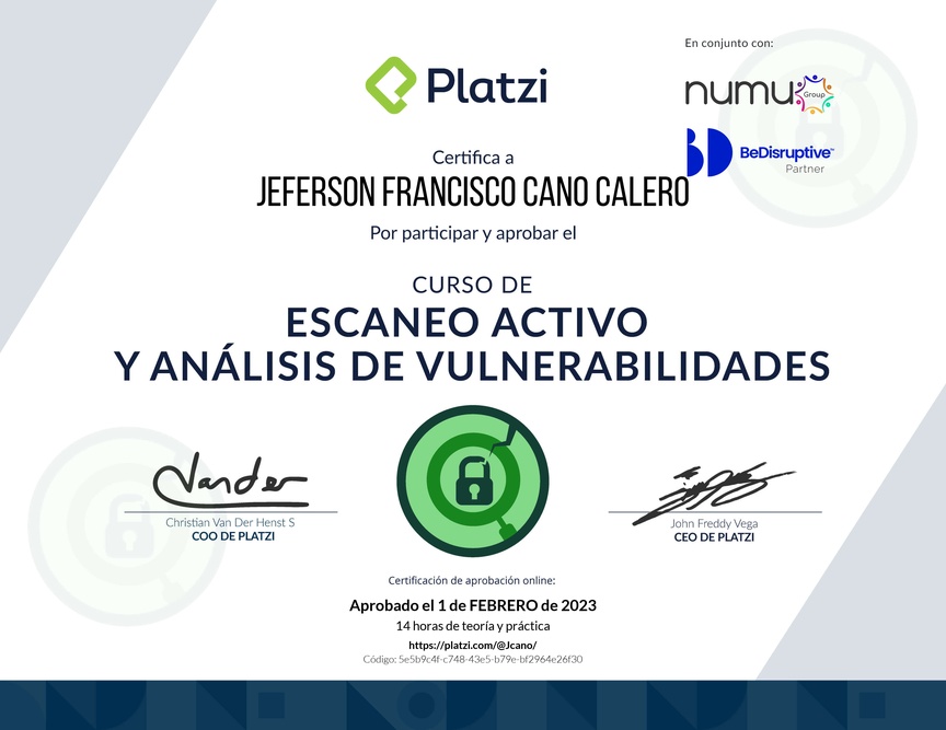 Diploma del Curso de Escaneo Activo y Análisis de Vulnerabilidades
