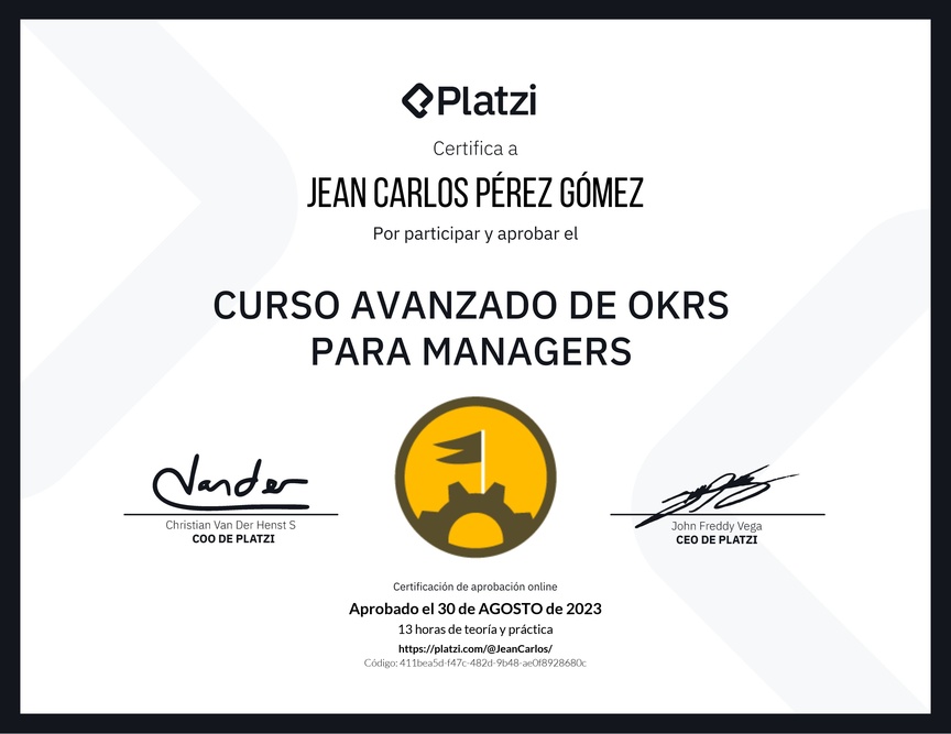 Diploma del Curso Avanzado de OKRs para Managers
