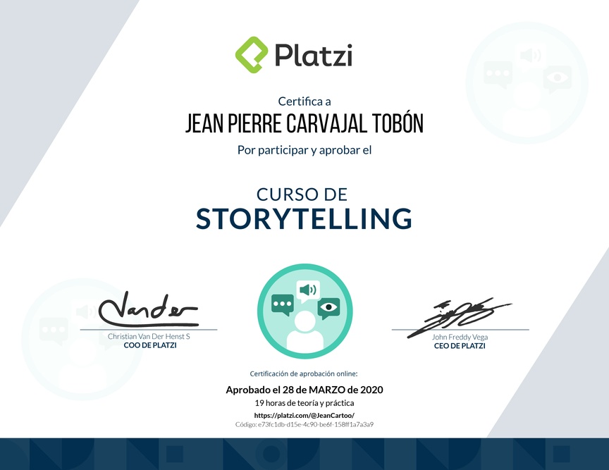 Diploma del Curso Básico de Storytelling