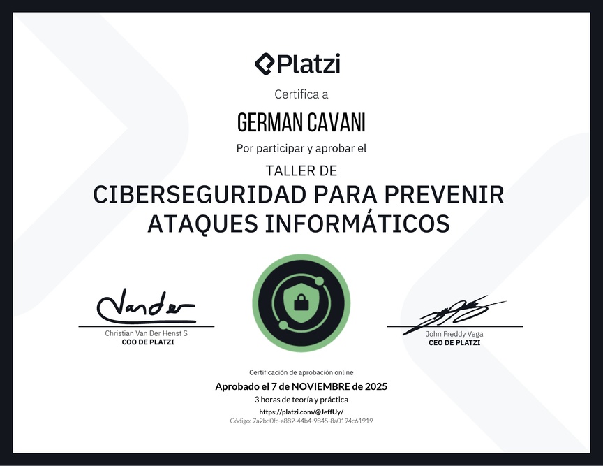 Diploma del Curso de Introducción a Ciberseguridad: Prevención de Ataques Informáticos