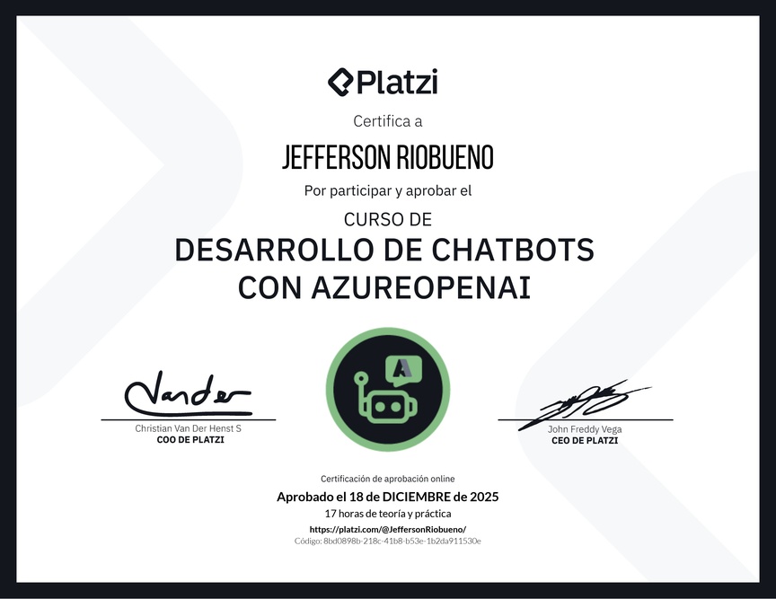 Diploma del Curso de Desarrollo de Chatbots con AzureOpenAI