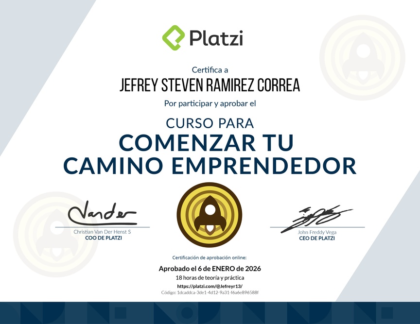 Diploma del Curso para Comenzar tu Camino Emprendedor