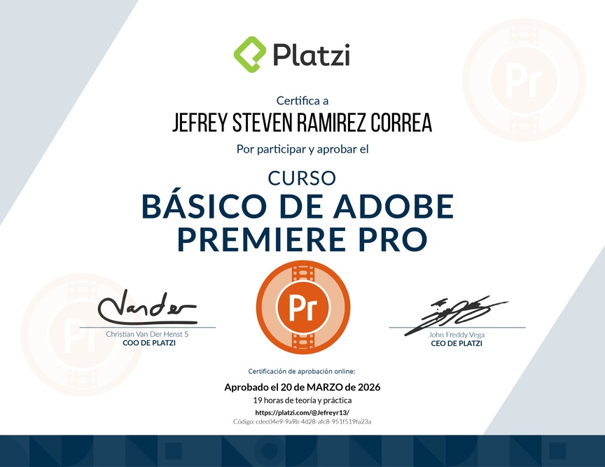 Diploma del Curso de Adobe Premiere Pro