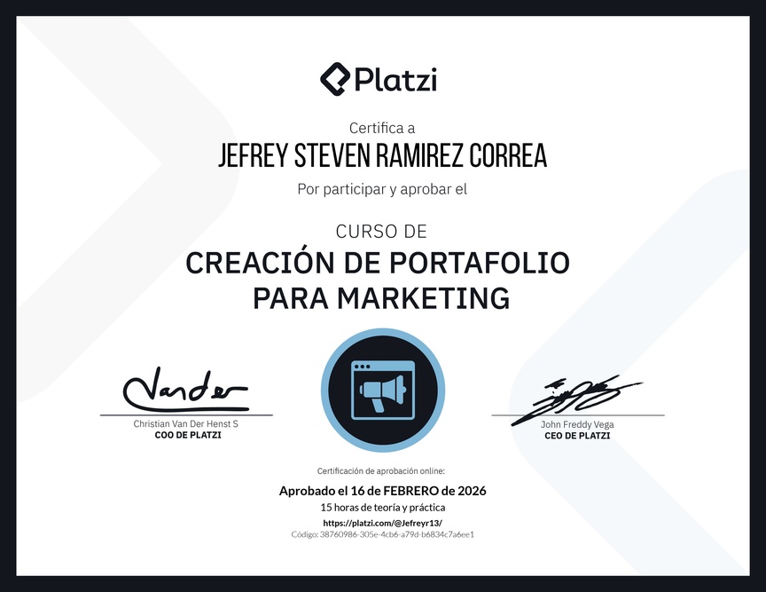 Diploma del Curso de Diseño de Portafolio para Profesionales de Marketing