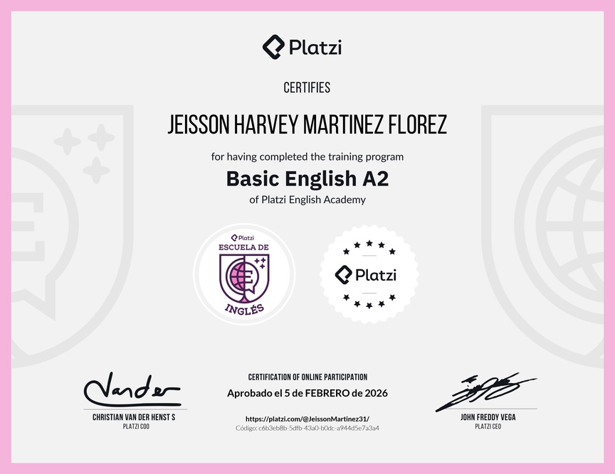 Diploma de la Ruta de Aprendizaje de Inglés Básico A2
