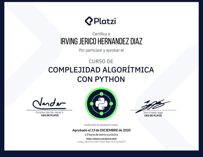 Diploma del Curso de Complejidad Algorítmica con Python