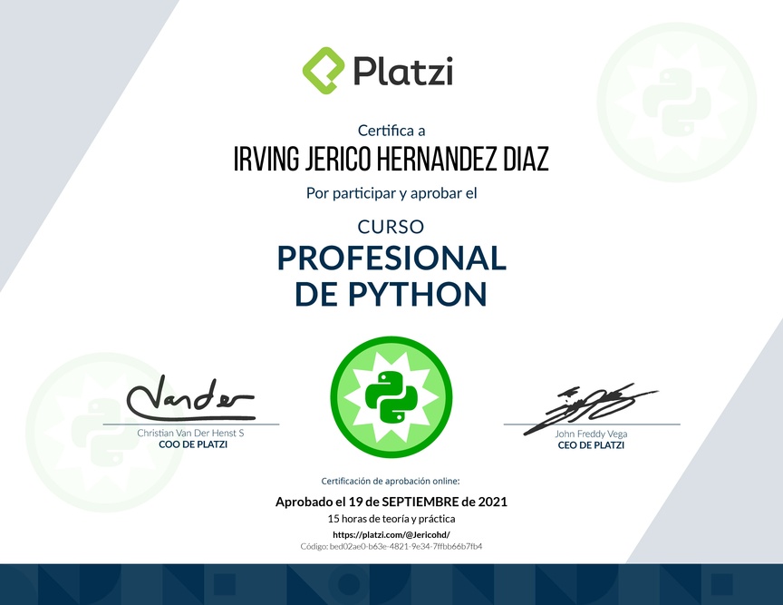 Diploma del Curso Profesional de Python