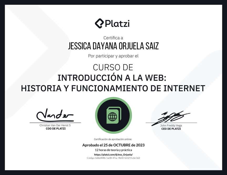 Diploma del Curso de Introducción a la Web: Historia y Funcionamiento de Internet