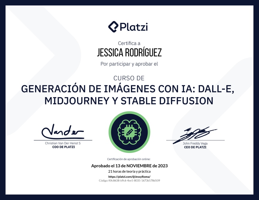 Diploma del Curso de Generación de Imágenes con IA: Dall-E, Midjourney y Stable Diffusion