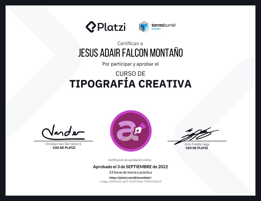 Diploma del Curso de Tipografía Creativa