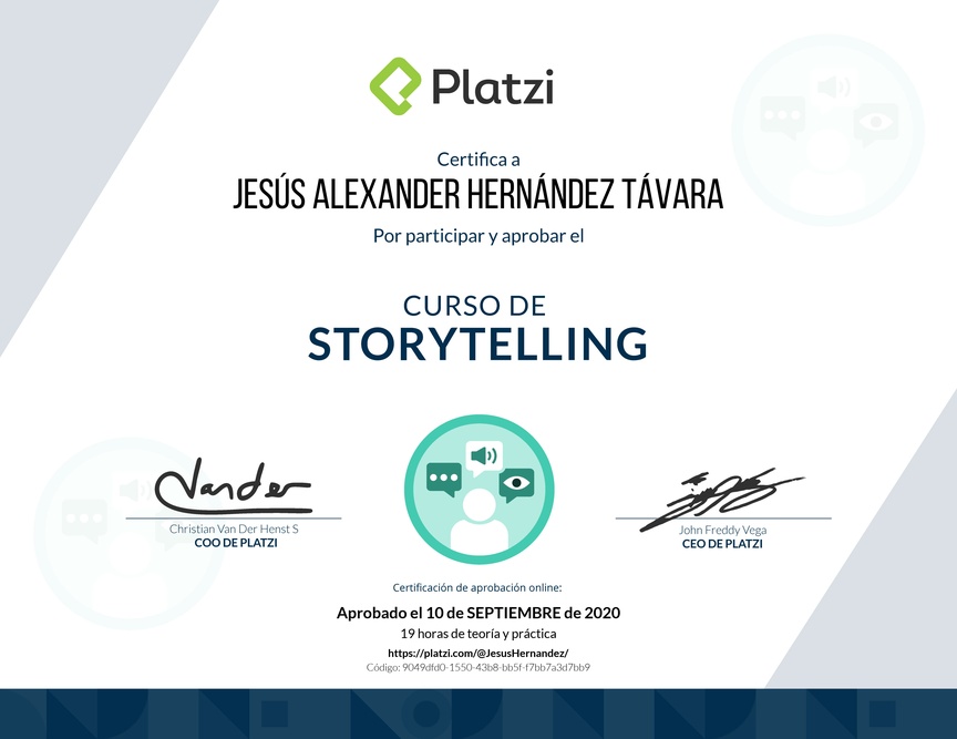 Diploma del Curso Básico de Storytelling