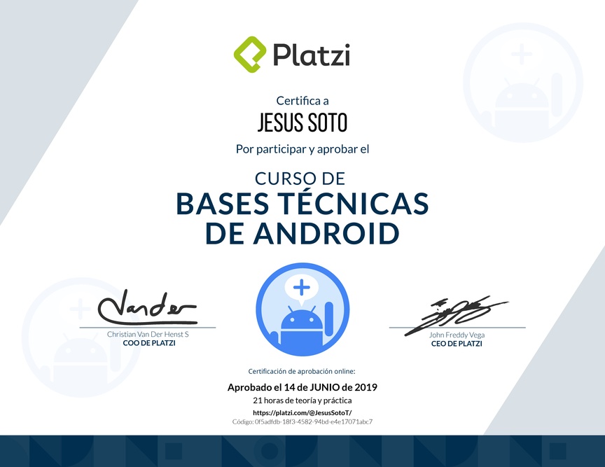 Diploma del Curso de Bases Técnicas de Android