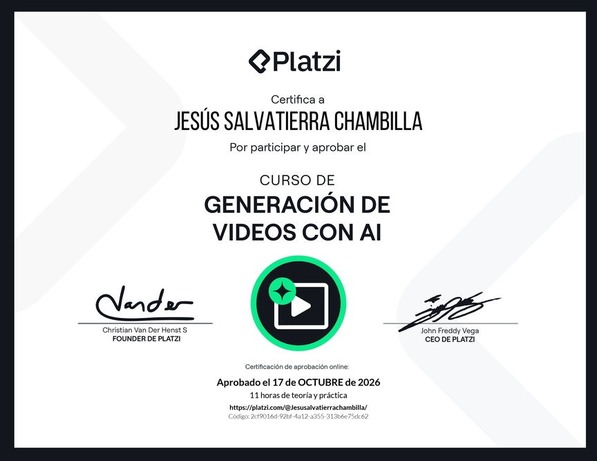 Diploma del Curso de Generación de Videos con IA