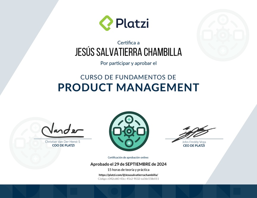 Diploma de Audiocurso de Fundamentos para Product Managers