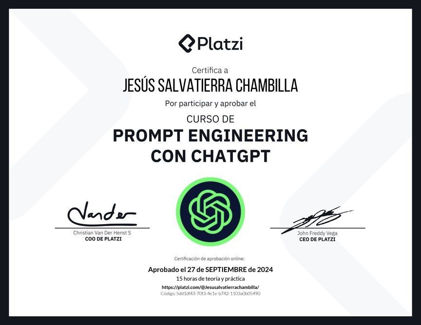 Diploma del Curso de Prompt Engineering con ChatGPT