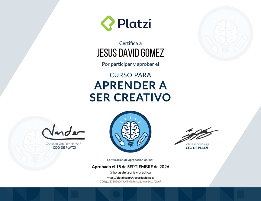 Diploma del Curso para despertar tu Creatividad