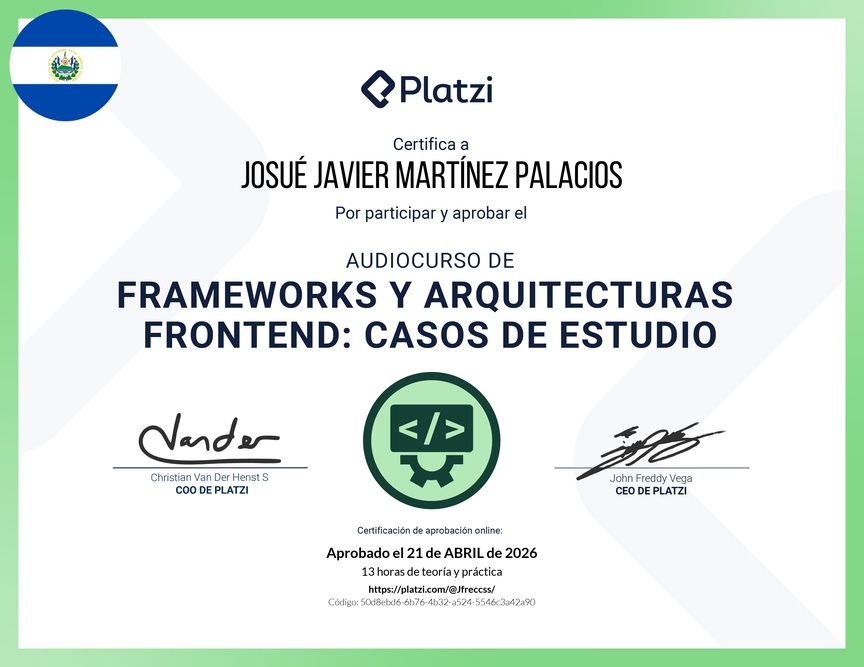 Diploma de Audiocurso de Frameworks y Arquitecturas Frontend: Casos de Estudio