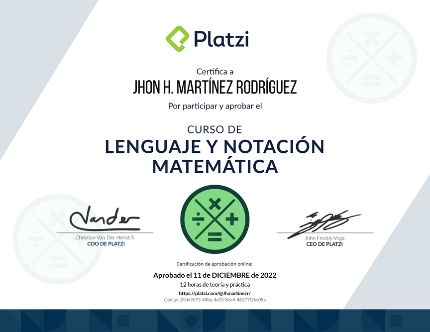 Diploma del Curso de Lenguaje y Notación Matemática
