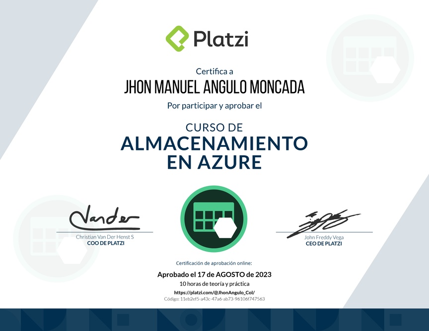 Diploma del Curso de Almacenamiento en Azure