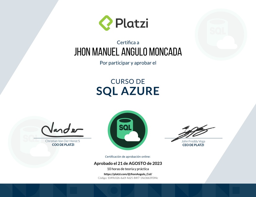 Diploma del Curso de SQL en Azure