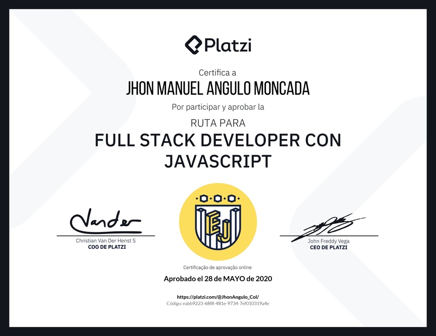 Diploma de la Ruta de Aprendizaje de Full Stack Developer con JavaScript