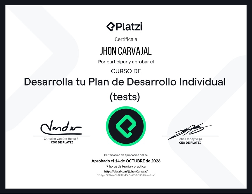 Diploma de Desarrolla tu Plan de Desarrollo Individual (tests)