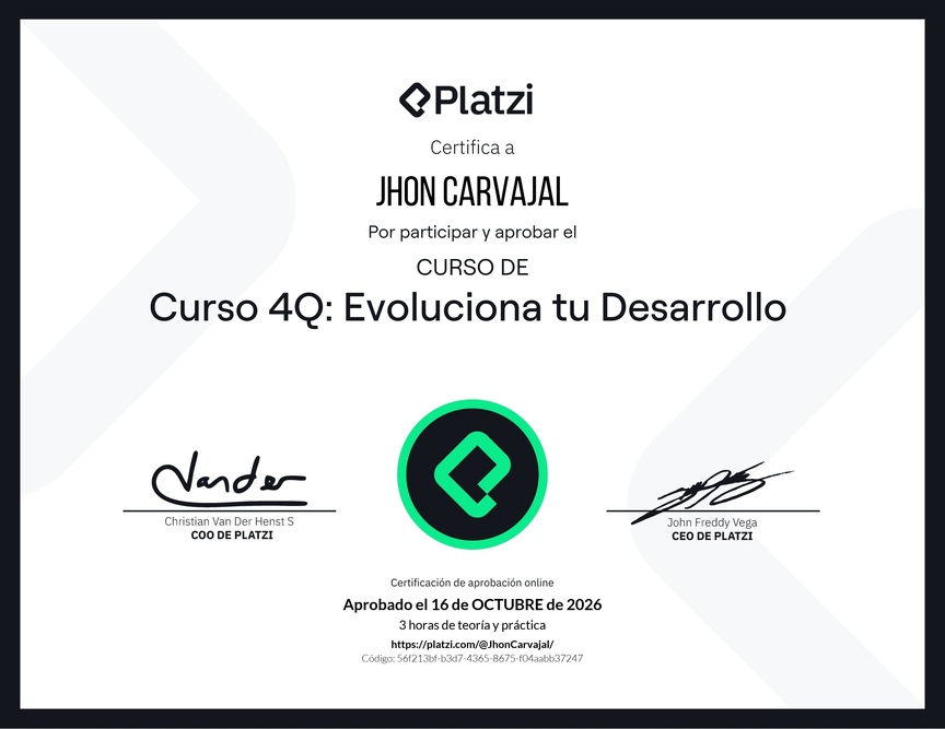 Diploma del Curso 4Q: Evoluciona tu Desarrollo