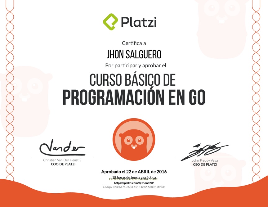 Diploma del Curso de Programación en GO - 2015