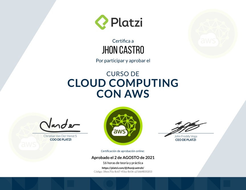Diploma del Curso Práctico de Cloud Computing con AWS