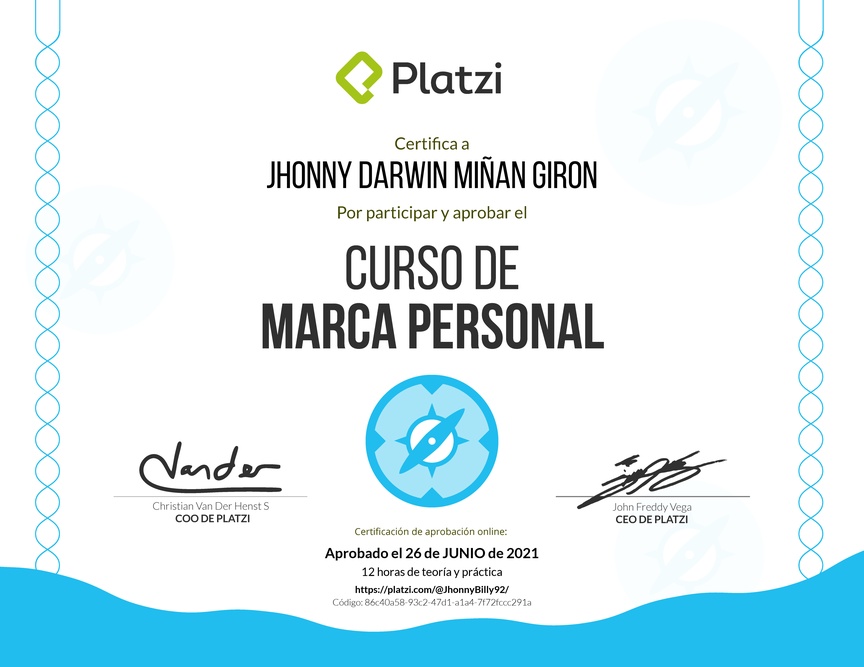 Diploma del Curso Gratis de Marca Personal 2018