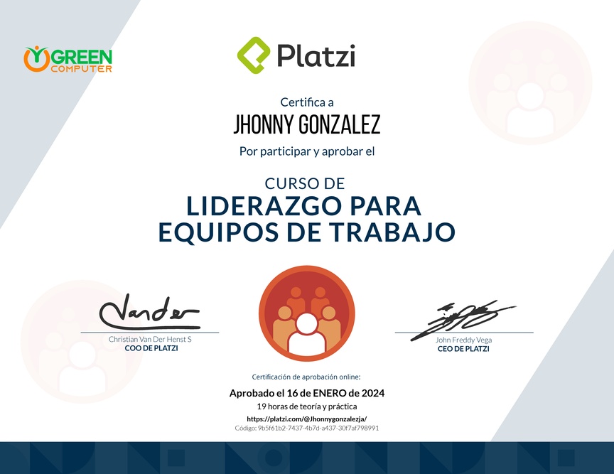 Diploma del Curso de Liderazgo para Equipos de Trabajo
