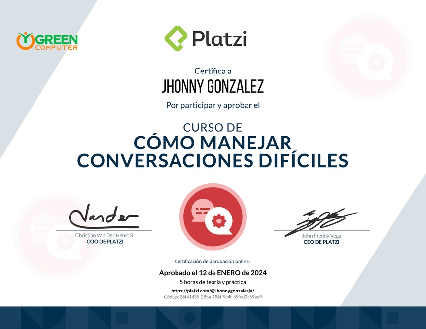 Diploma del Curso de Cómo Manejar Conversaciones Difíciles con Clientes