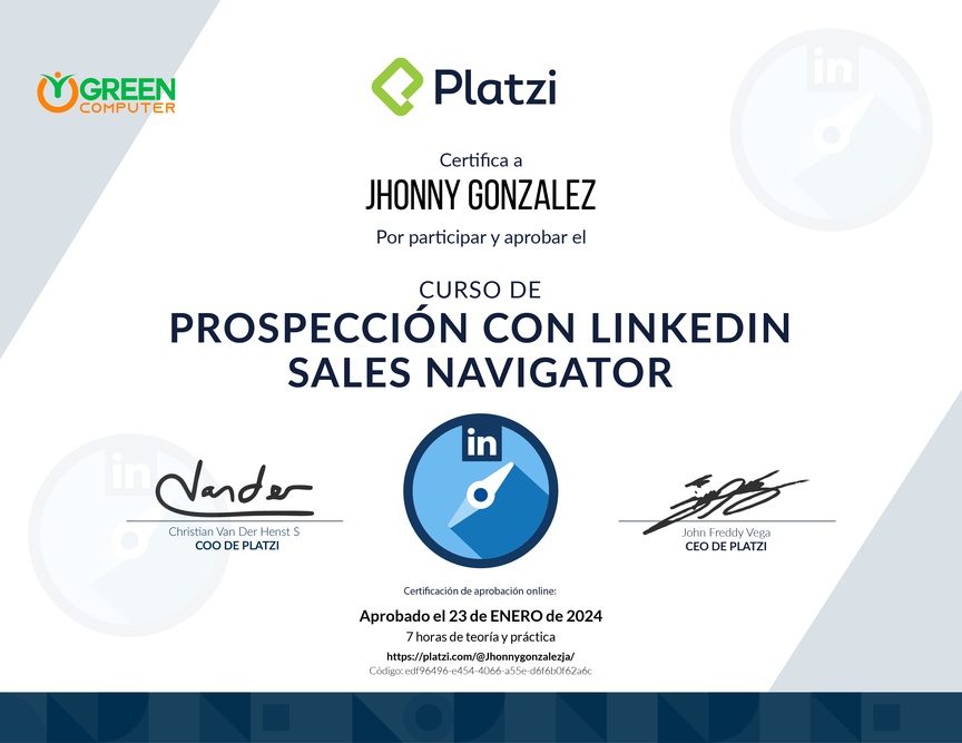 Diploma del Curso de Prospección con LinkedIn Sales Navigator